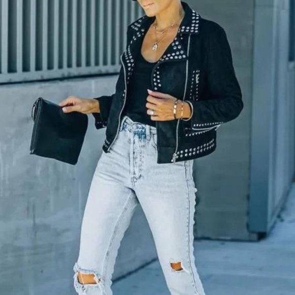 Saint Pocketed Studded Faux Suede Jacket - Picture 3 of 7